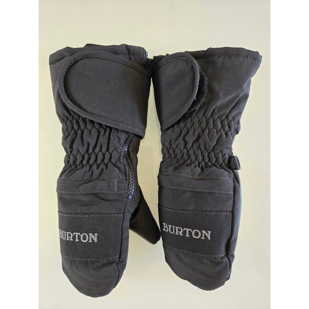 Burton Kids Black Snow Mittens Side Zip Winter Ski Snowboard Size 5/6